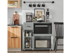 SoBuy Sideboard auf Rollen Küchenwagen Mikrowellenschrank Rollwagen FSB78-HG