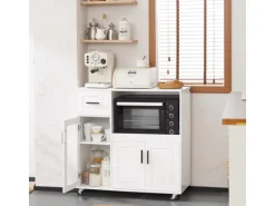 SoBuy Sideboard auf Rollen Küchenwagen Mikrowellenschrank Rollwagen FSB78-W