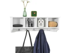 SoBuy Wandgarderobe mit 5 Haken Holzwerkstoff Weiß FRG48-L-W