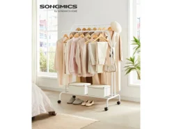 Songmics Kleiderständer mit Rollen 52,5 cm x 103,5 cm x 155 cm Weiß