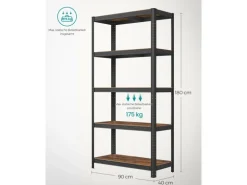 Songmics Lagerregal 40 cm x 90 cm x 180 cm Braun-Schwarz