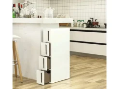 Songmics Nischenregal mit Rollen 45 cm x 17 cm x 84 cm Weiß-Braun