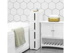 Songmics Nischenregal mit Rollen 45 cm x 17 cm x 84 cm Weiß-Braun