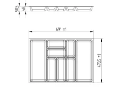 SOTECH ORGA-BOX-3 Besteckeinsätze Tiefe 473 mm Höhe 50,5 mm Silbergrau Schubladeneinsätze Breite 691 mm