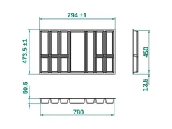 SOTECH ORGA-BOX III Besteckeinsatz 900 mm Höhe 55 mm Für Nobilia Ab 2013 Pronorm und Brigitte Küchen