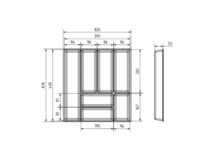 SOTECH Orga-Box Junker Slim Besteckeinsatz Höhe 52 mm Für Korpusbreite 500 mm Lavagrau Für JUNKER SLIM Schubladensystem
