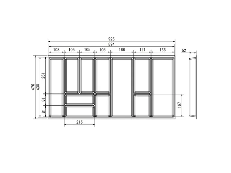 SOTECH Orga-Box Junker Slim Besteckeinsatz Höhe 52 mm Für Korpusbreite 1000 mm Lavagrau Für JUNKER SLIM Schubladensystem