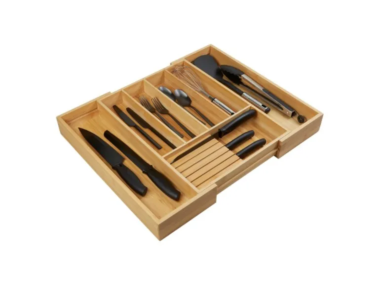 SOTECH ORGA-BOX UNIVERSAL Besteckkasten Bambus Verstellbar Für Schrankbreite 500 - 600 mm bis 7 Fächer inkl. Messerblock