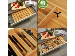 SOTECH ORGA-BOX UNIVERSAL Besteckkasten Aus Bambus Verstellbar Für Schrankbreite 900 - 1200 mm Höhe 65 mm bis 13 Fächer