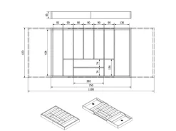 SOTECH ORGA-BOX UNIVERSAL Besteckkasten Aus Bambus Verstellbar Für Schrankbreite 900 - 1200 mm Höhe 65 mm bis 13 Fächer
