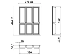 SOTECH Orga-Box VII Besteckeinsatz Schwarz 450 mm Höhe 50,5 mm mit Softtouch Oberfläche