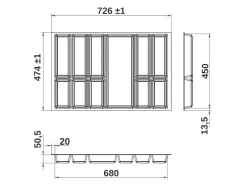 SOTECH Orga-Box VII Besteckeinsatz Schwarz 800 mm Höhe 50,5 mm mit Softtouch Oberfläche