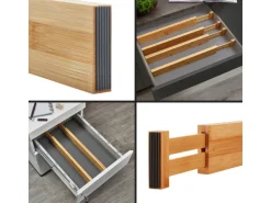 SOTECH 4-Teiliges ORGA-BOX Bambus Schubladen Trennsystem 354 bis 482 mm Höhe 63 mm mit Federmechanismus