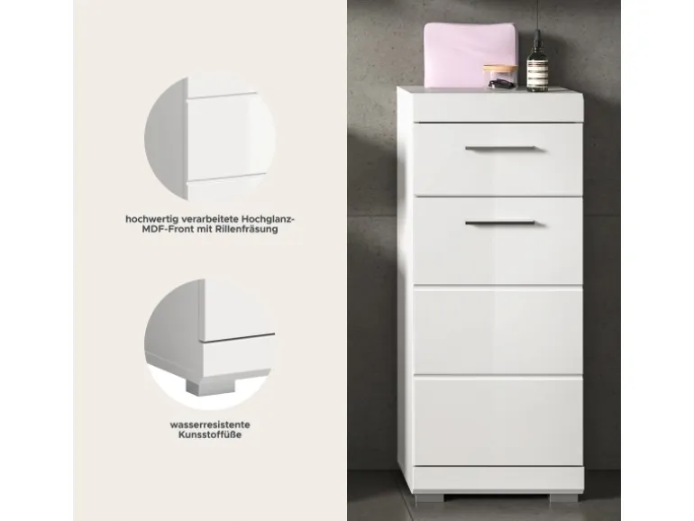 Standschrank 37 cm x 88 cm x 31 cm Front Weiß Hochglanz FSC®