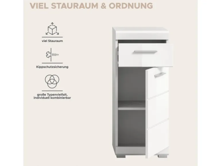 Standschrank 37 cm x 88 cm x 31 cm Front Weiß Hochglanz FSC®