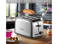 Steinborg SB-2071 2 Scheiben Edelstahl Toaster mit Brötchenaufsatz 850 Watt
