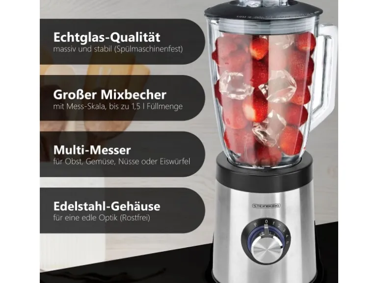 Steinborg SB-7020 Edelstahl Standmixer 1,5 Liter BPA-Frei 800 Watt