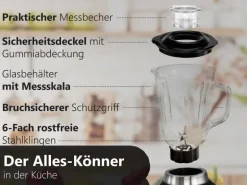 Steinborg SB-7020 Edelstahl Standmixer 1,5 Liter BPA-Frei 800 Watt