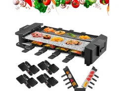 Steinborg SB-2220 Raclette Grill für 8 Personen mit Teilbarer Kombinierter Grillfläche 1500 Watt