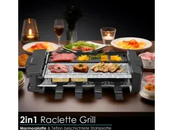 Steinborg SB-2220 Raclette Grill für 8 Personen mit Teilbarer Kombinierter Grillfläche 1500 Watt