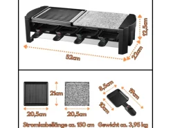 Steinborg SB-2140 Raclette Grill für 8 Personen mit Kombinierter Grillfläche 1300 Watt
