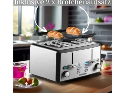 Steinborg SB-2210 XXL 4-fach Toaster 1600 Watt 2x Brötchenaufsatz