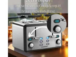 Steinborg SB-2210 XXL 4-fach Toaster 1600 Watt 2x Brötchenaufsatz