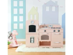 Teamson Kids Große Holzspielküche Spielherdset mit Zubehör Rosa