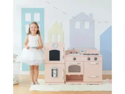 Teamson Kids Große Holzspielküche Spielherdset mit Zubehör Rosa