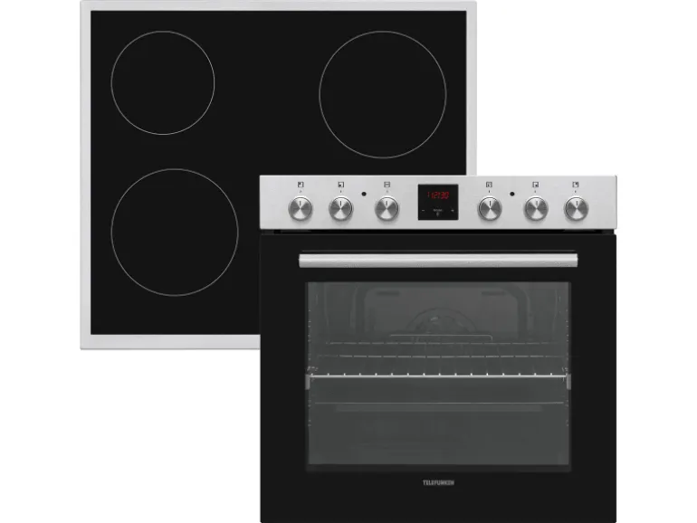 Telefunken Einbauherd-Set Backofen mit Glaskeramik-Kochfeld 4 Zonen Teleskopauszug 78 Liter B-HS-75-C-I