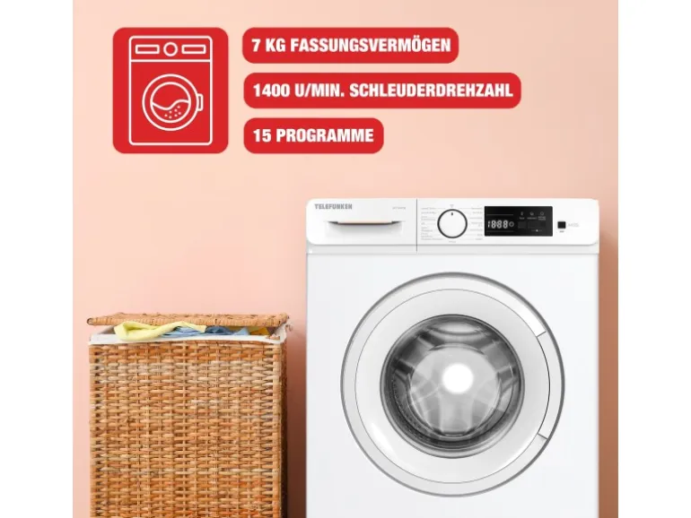 Telefunken Waschmaschine 7kg Frontlader 1400 U/Min Inverter Motor Schontrommel 15 Programme Weiß W714A1W