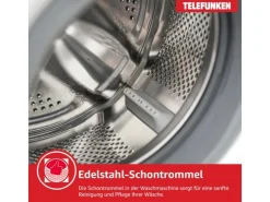 Telefunken Waschmaschine 7kg Frontlader 1400 U/Min Inverter Motor Schontrommel 15 Programme Weiß W714A1W
