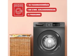 Telefunken Waschmaschine 7kg Frontlader 1400 U/Min Inverter Motor AquaStop Schontrommel Dark Inox W-7-1400-A-DI