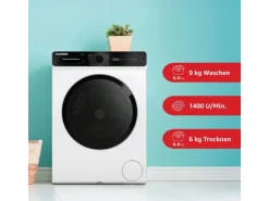 Telefunken Waschtrockner Kombi 9 kg Waschen 6 kg Trocknen Waschmaschine mit Trockner integriert 1400 U/Min Weiß