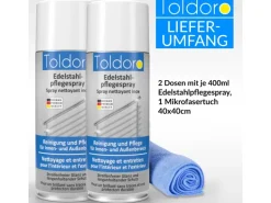 Toldoro Set 2x Edelstahl Pflegespray 400ml  Edelstahlreiniger für Küche oder Grill Edelstahlpflege Spray als Reinigungsmittel oder Metallreiniger