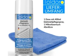 Toldoro Set 1x Edelstahl Pflegespray 400ml  Edelstahlreiniger für Küche oder Grill Edelstahlpflege Spray als Reinigungsmittel oder Metallreiniger