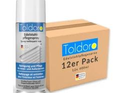 Toldoro 12x Edelstahl Pflegespray 400ml  Edelstahlreiniger für Küche oder Grill Edelstahlpflege Spray als Reinigungsmittel oder Metallreiniger