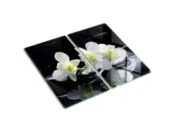 Tulup Herdabdeckplatte SET aus 2 Stück 30x52 cm Glas-Servierbrett Küchenutensilien Schutzplatte Spritzschutz Orchidee