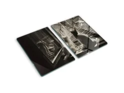 Tulup Herdabdeckplatte SET aus 2 Stück 40x52 cm Schneidebrett aus Glas Schutzplatte Spritzschutz Katzen im Fenster