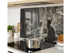 Tulup Herdabdeckplatte SET aus 2 Stück 40x52 cm Schneidebrett aus Glas Schutzplatte Spritzschutz Katzen im Fenster