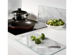 Tulup Herdabdeckplatte SET aus 2 Stück 30x52 cm Schneidebrett aus Glas Schutzplatte Spritzschutz Abdeckung Marmor