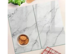 Tulup Herdabdeckplatte SET aus 2 Stück 30x52 cm Schneidebrett aus Glas Schutzplatte Spritzschutz Abdeckung Marmor