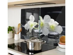 Tulup Herdabdeckplatte SET aus 2 Stück 40x52 cm Schneidebrett Glas Schutzplatte Küchenutensilien Abdeckung Orchidee