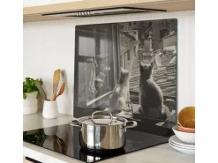 Tulup Herdabdeckplatte 60x52 cm Schneidebrett aus Glas Küchenutensilien Spritzschutz Abdeckung Katzen im Fenster