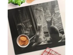 Tulup Herdabdeckplatte 60x52 cm Schneidebrett aus Glas Küchenutensilien Spritzschutz Abdeckung Katzen im Fenster