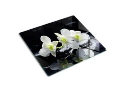Tulup Herdabdeckplatte 60x52 cm Schneidebrett Glas Schutzplatte Küchenutensilien Spritzschutz Abdeckung Orchidee