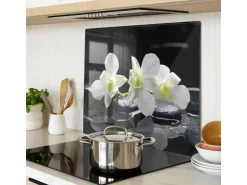 Tulup Herdabdeckplatte 60x52 cm Schneidebrett Glas Schutzplatte Küchenutensilien Spritzschutz Abdeckung Orchidee