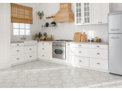 Tulup PVC Fliesen Selbstklebende 30 cm x 30 cm Set von 9 Klassische Klebefliesen Vinyl Bodenfliesen Klebefliesen für Küche Blumen Ornament