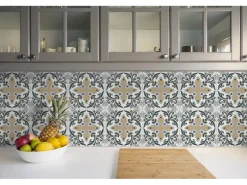 Tulup PVC Fliesen Selbstklebende 30 cm x 30 cm Set von 9 Klassische Klebefliesen Vinyl Bodenfliesen Klebefliesen für Küche Gemüse-Muster