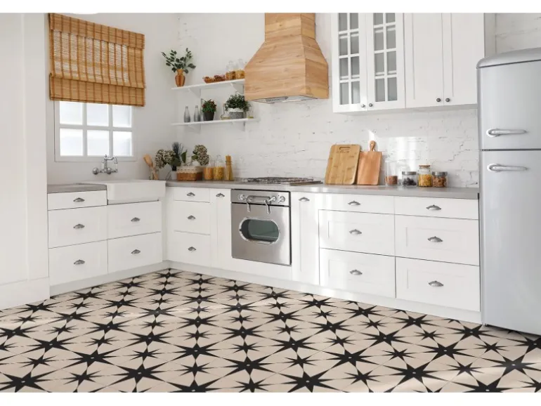 Tulup PVC Fliesen Selbstklebende 30 cm x 30 cm Set von 9 Klassische Klebefliesen Vinyl Bodenfliesen Klebefliesen für Küche Stern